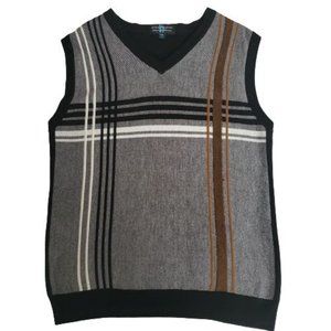 Steve Harvey Mens Celebrity Edition V-Neck Knit Stripe Plaid Vest Gray/Black XXL
